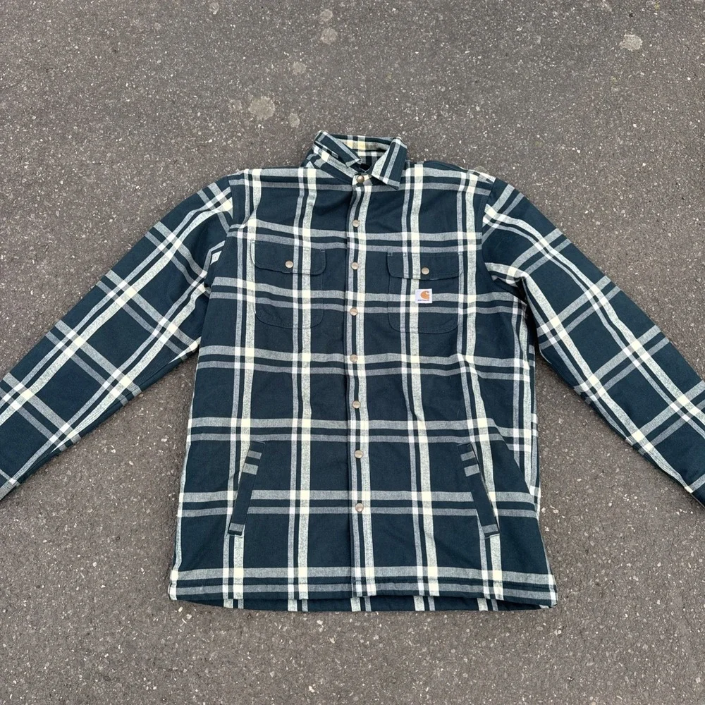 Carhartt Hubbard Flannel Sherpa‎ Lined Shirt Jacket Mens XL TALL Plaid Heavy